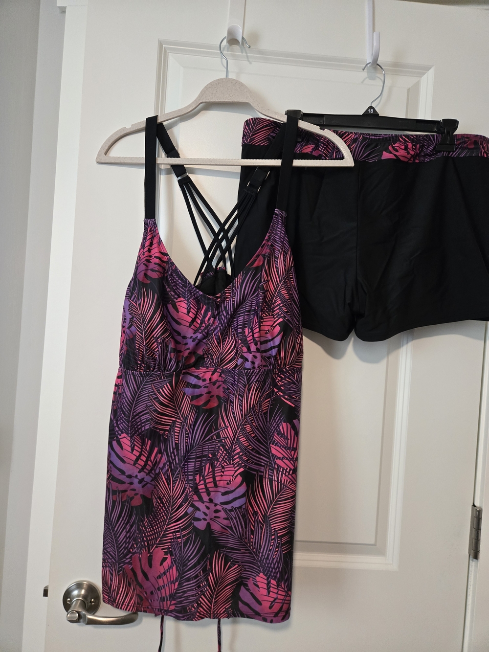Women’s Tropical Print Strappy Swim Dress with Black Swim Shorts
